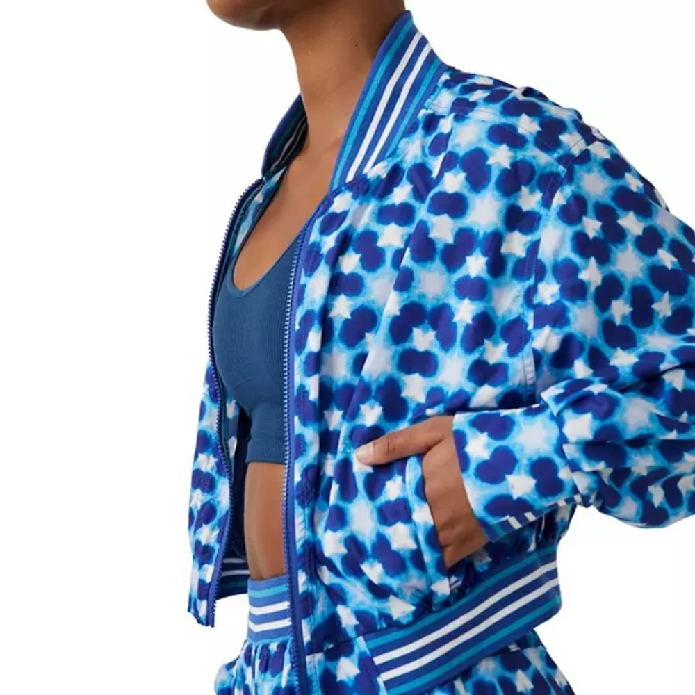 NWT Free People Movement Seed Printed Tennis Jacket in Blue Combo - Picture 3 of 5